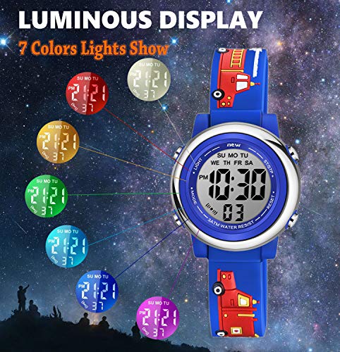 Venhoo Kids Watches for Boys 3D Cartoon Waterproof Silicone 7 Color Flashing Lights Children Toddler Wrist Watch for Boy Little Child