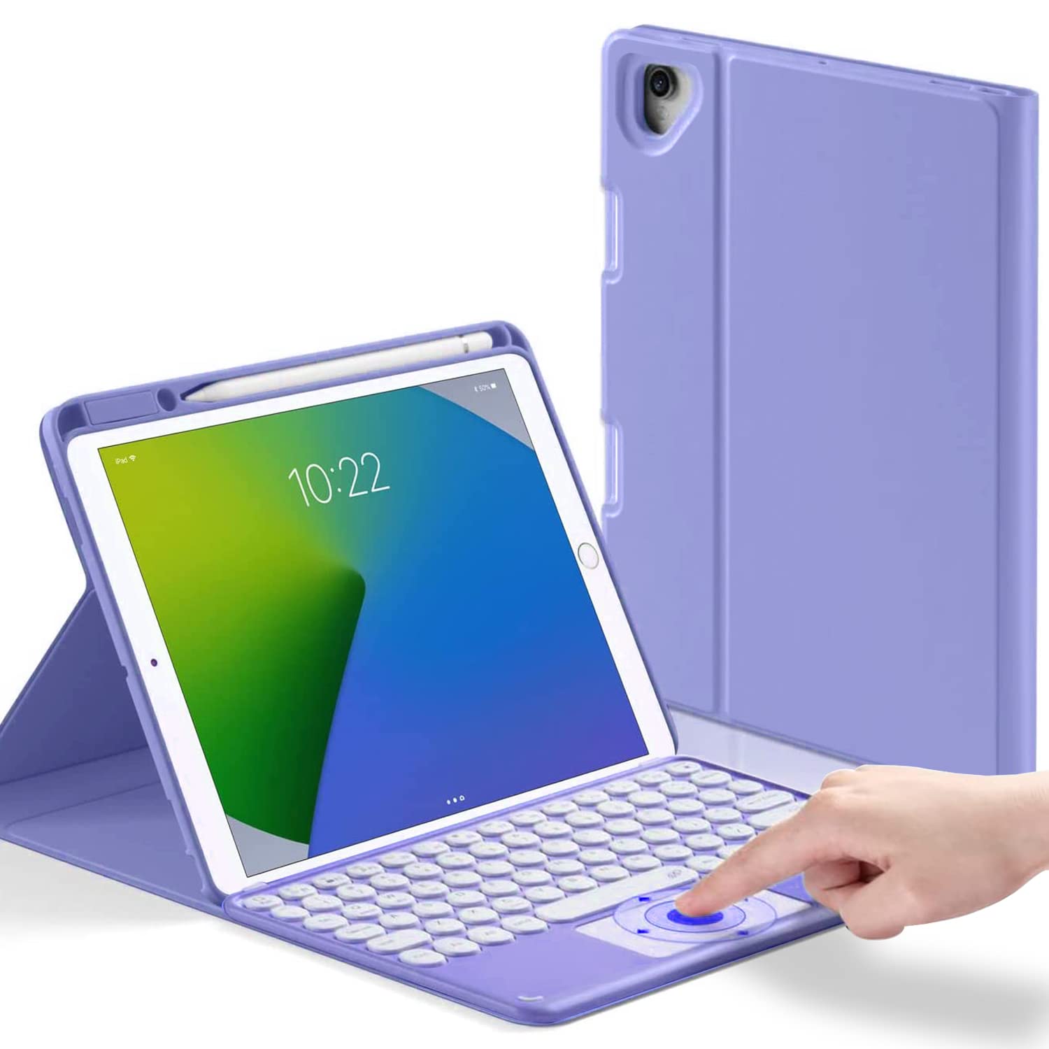 YMXuan Keyboard Case for iPad Pro 9.7, iPad Air 2, Magetic Detachable Wireless Keyboard, Smart Protective Cover with Pencil Holder (Purple)