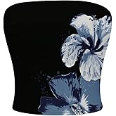 WDIRARA Women's Floral Print Strapless Crop Tube Tops Slim Fit Summer Causal Bandeau Top