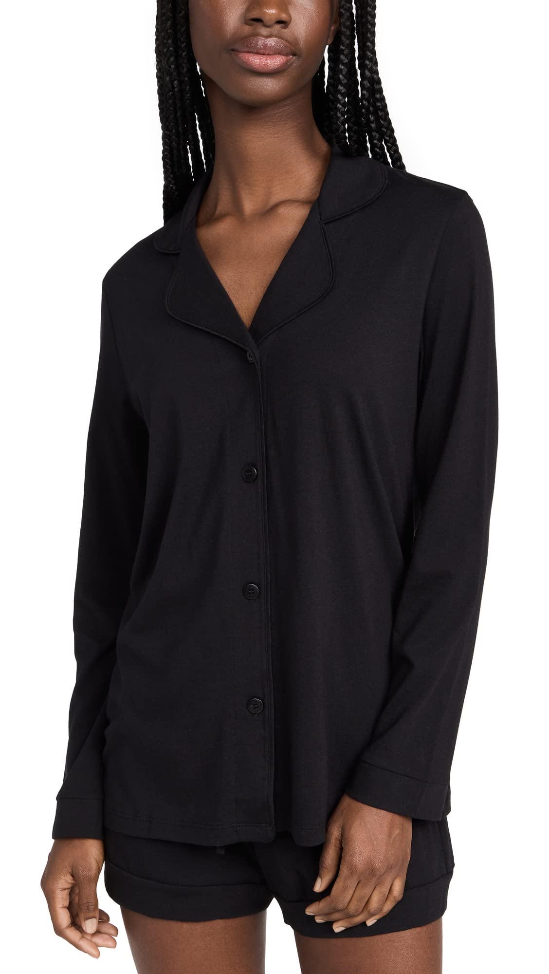 Cosabella Women’s Bella Long Sleeve Top & Boxer Pajama Set, Black/Black, 2X