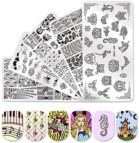BORN PRETTY Nail Art Stamp Templates Halloween Music Geometric Unicorn Flamingo Design Stamping Image 8Pcs Rectangle Stamp Plates