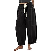 Himosyber Womens Baggy Wide Leg Pants Casual Loose Elastic Drawstring Waist Harem Pants with Pockets