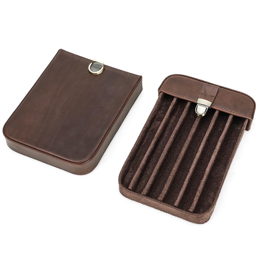 CONTACTS Leather Pen Case for 6 ountain pens, Brushes,Pencil Holder Display,Pen Protective Travel Sleeve,Old School Elegant Desk Accessory Organizer Box