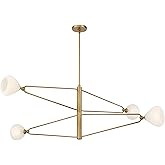 Minka Lavery 195-732 Orion 4 Light 53" Wide Abstract Linear Chandelier - Legacy Brass with Etched Alabaster Glass