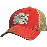 VINTAGE LIFE Free Hugs Just Kidding Don't Touch Me Distressed Trucker Cap, One Size, Headwear Accessories Light Red