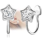 Star Non-Piercing Earrings - Sterling Silver Hypoallergenic Stars Ear Cuffs Cartilage Earrings Cubic Zirconia Clip On Earrings Simple Minimalist Earrings for Women Lady Gifts for Birthday Christmas