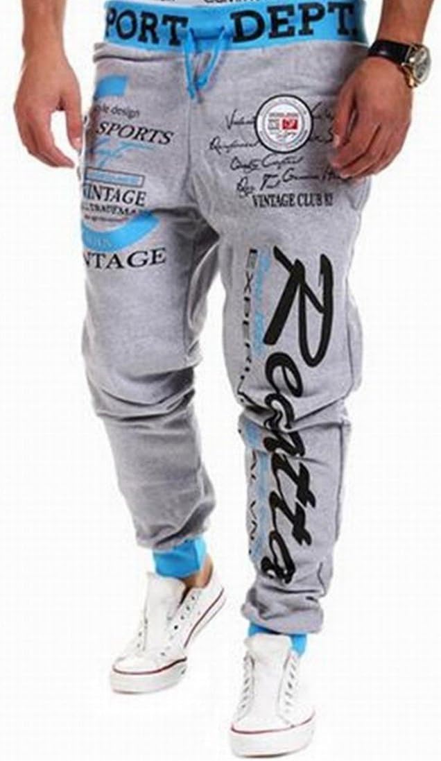 TM Men's Casual Letter Pattern Tether Waist Pants Long Sweatpants