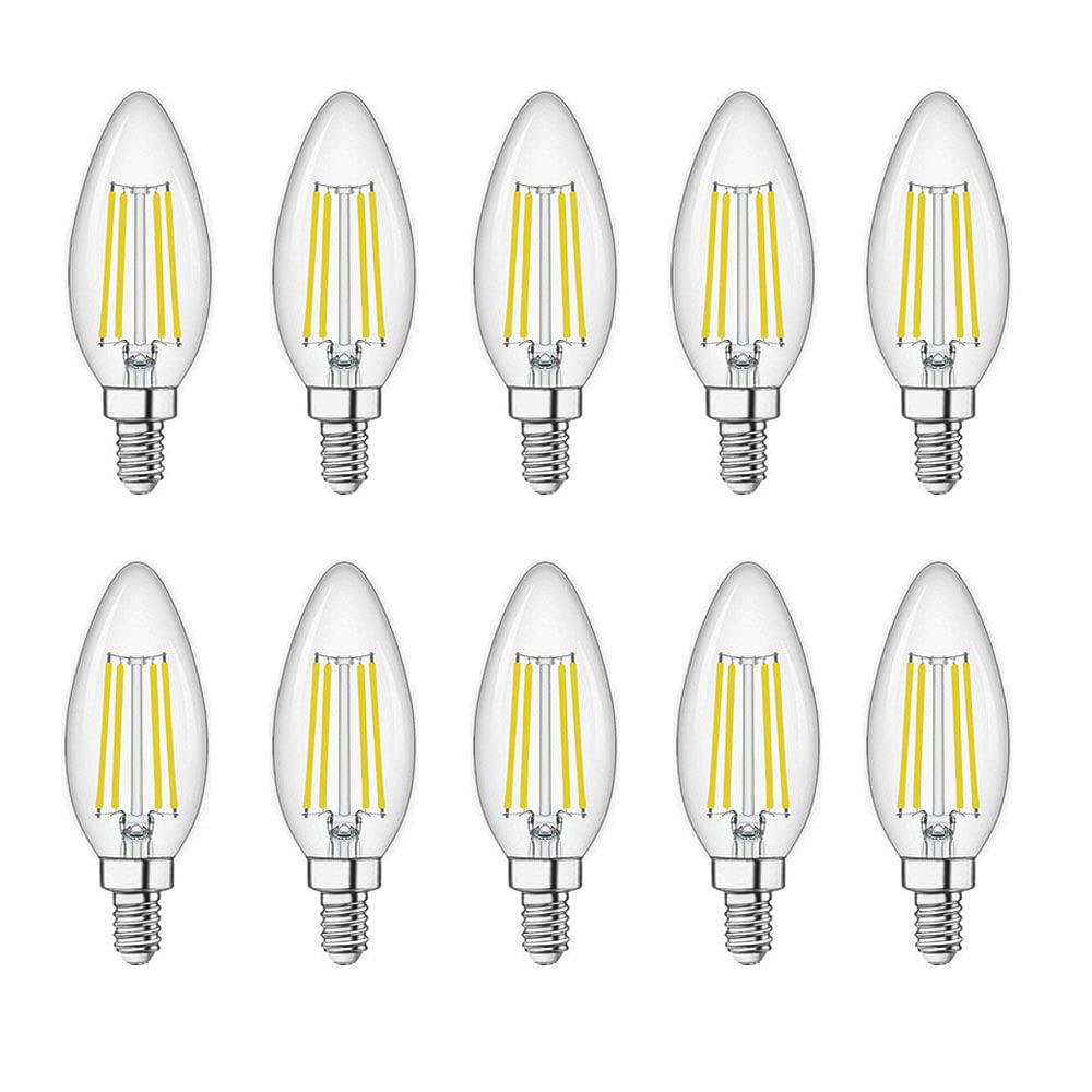 ZYUJIA E14 LED Candle Bulbs,C35 Small Screw Candelabra LED Light Bulbs Not Dimmable Cool White 6500K 6W Filament Bulb (Equivalent to 60W) 10 Packs