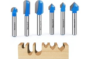 Newdeli 6Pcs Round Nose Router Bit and 90 Degree V Groove Router Bit Set 1/4" Shank Cove Box Router Bits Juice Groove Router 