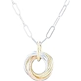 Dainty Tri-Color Love Knot Pendant Necklace for Women | 925 Sterling Silver with 14K Yellow and Rose Gold-Filled Rings | Minimalist Everyday Jewelry Gift | 20" Chain