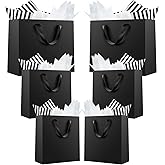 Offizon 12 Pcs Black Gift Bags, Gift Bags with Tissue Paper (4 Small 6", 4 Medium 8.7", 4 Large 12.6"), Paper Bags with Handl