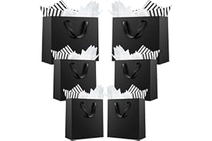 Offizon 12 Pcs Black Gift Bags, Gift Bags with Tissue Paper (4 Small 6", 4 Medium 8.7", 4 Large 12.6"), Paper Bags with Handl