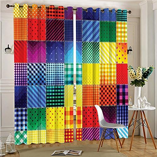 lihousehold Thermal Insulated Blackout Window Curtain Rainbow Colored Square Shaped Diverse Patterns with Diagonal Forms Multi Unique Home Decor(2 Panels, 54" x 84")