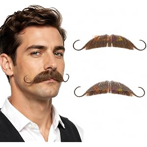 Perience Fake Beard, Human Hair Realistic Mustache, Soft Lace Invisible Costume Beard Fake Facial Hair (Brown, Style 03)