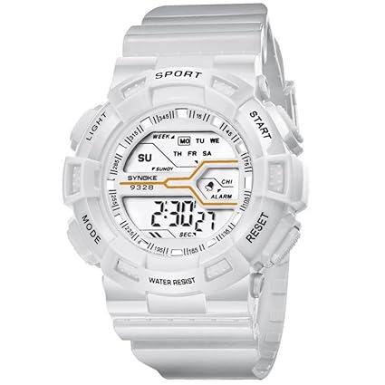 Dilwe Sports Multi-Functional PU Plastic Band Electronic Digital White Dial Kids Wrist Watch