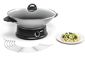 Tefal Electric Multi Wok, Adjustable Thermostat, Healthy Cooking, Thermo-Spot Heating Indicator, Glass Lid, Made in France WO