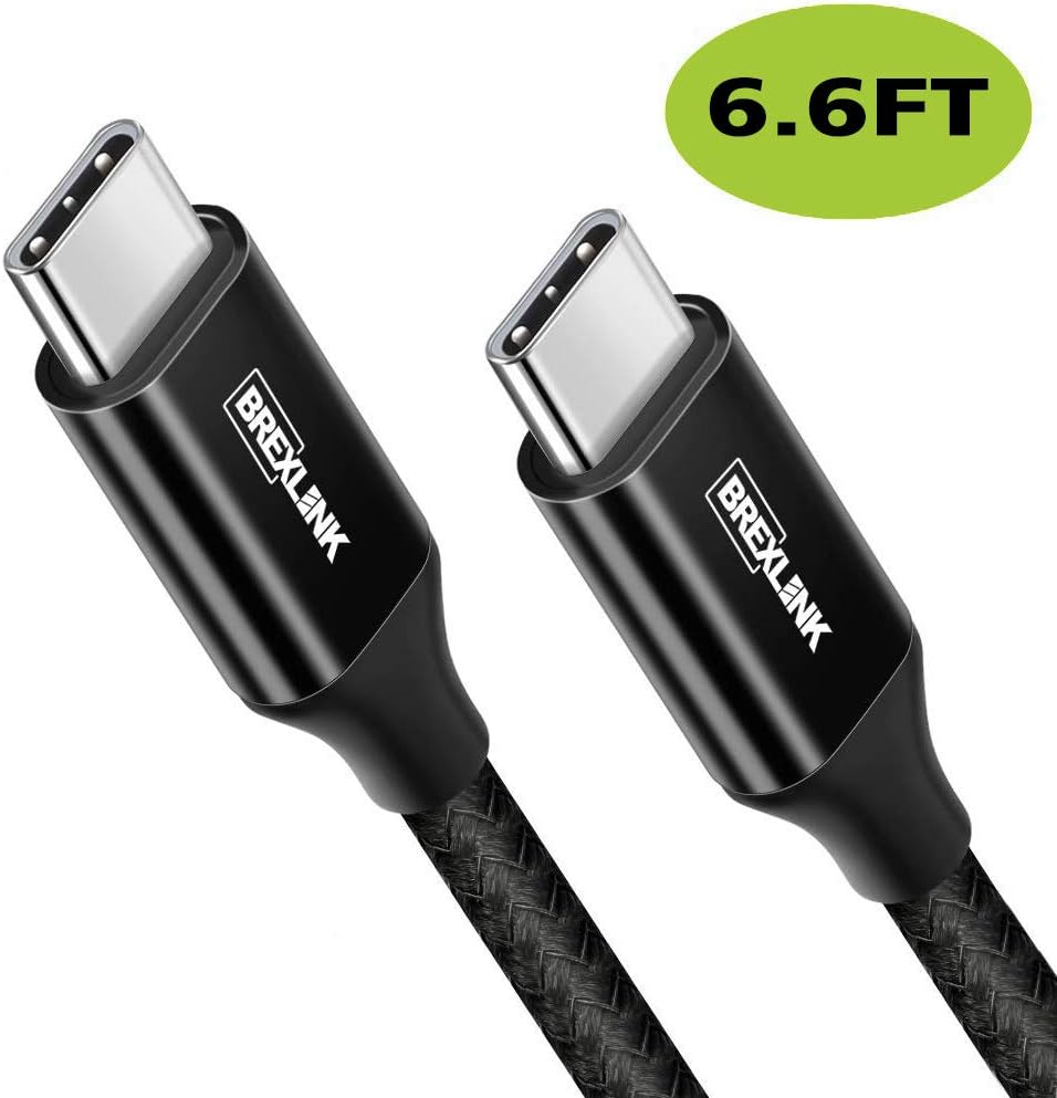 USB C to USB C Cable [6.6ft 3A/60W] Fast Charging, BrexLink Nylon Braided USB Type C Cable Compatible W. MacBook Pro 2019 2018, iPad Pro 2019 2018, Samsung Galaxy S20 Ultra S20+ Note 10 Plus -Black