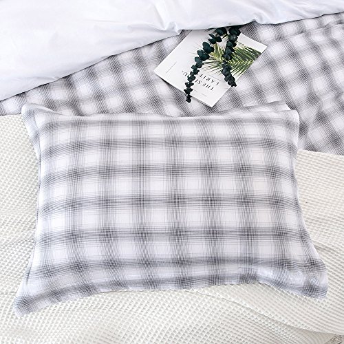 Merryfeel Cotton Duvet Cover Set,100% Cotton Yarn Dyed Buffalo Check Gingham Plaid Geometric Duvet Cover Set,3 Pieces Bedding Set - Full/Queen Black and White
