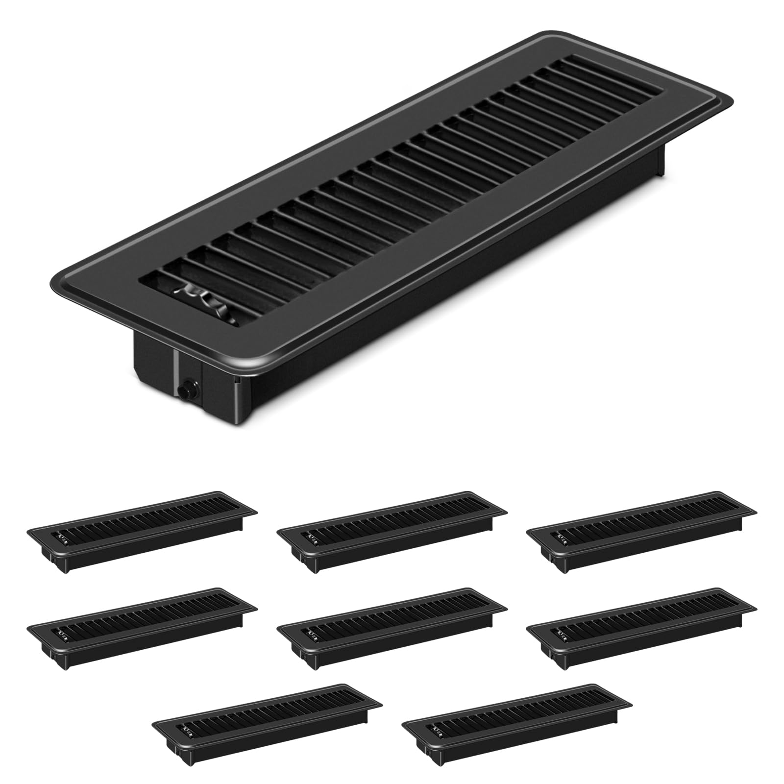 Photo 1 of 4 PCS Floor Vents Floor Registers 2x10 inch, Heavy Duty Metal Heat Air Vent Covers 2 X 10 with Rust Proof Finish for Home Office Wall Floor Registers Grilles & Vents (4, Black, 2x10 Inches)