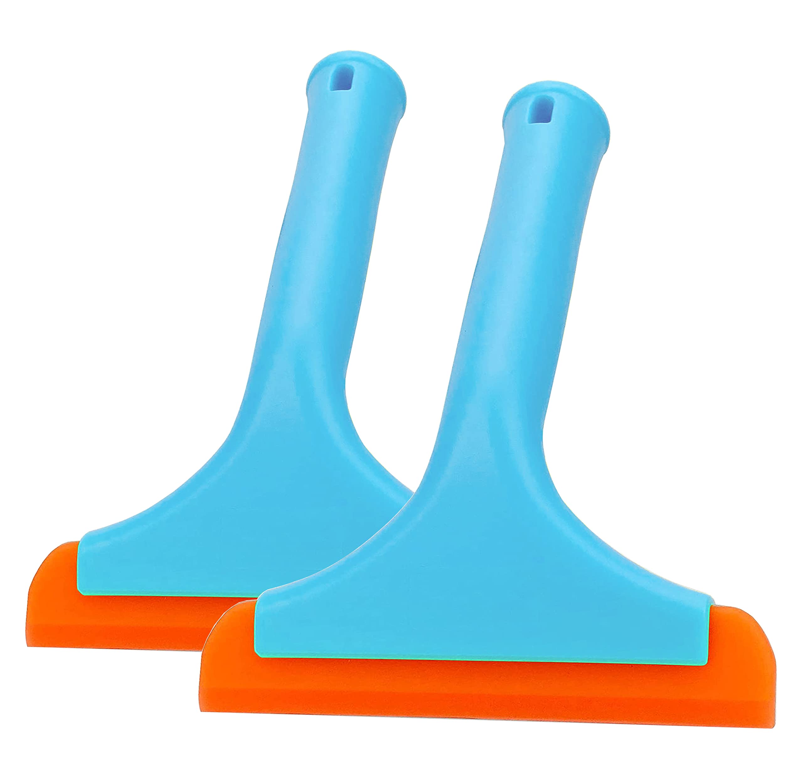 LinYesh 2PCS Window Squeegee with Handle, Shower Squeegees, Flexible Silicone Squeegee for Glass, Mirrors, Car Windows, Bathroom, Blue+Orange