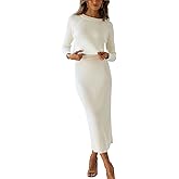 chouyatou Women's Ribbed Sweater Sets Crop Top and Maxi Bodycon Skirt Sets 2 Piece Outfits