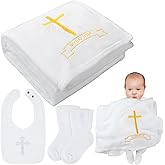 Panitay Set of 3 Baby Baptism Blanket White Bibs Baptism Socks for Baby Boys Girls Soft Coral Fleece White Receiving Blanket Christening Dedication Accessories