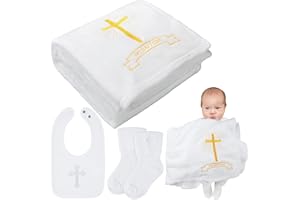 Panitay Set of 3 Baby Baptism Blanket White Bibs Baptism Socks for Baby Boys Girls Soft Coral Fleece White Receiving Blanket Christening Dedication Accessories