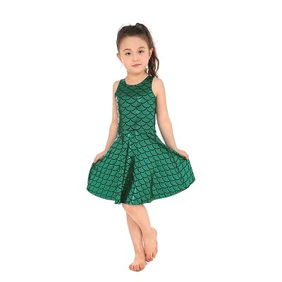 chinese dress ladies Mermaid and Creatures of The Sea Underwater Printed Sleeveless Skater Dress  (S) Multicoloured at Amazon Women's Clothing store main image 1