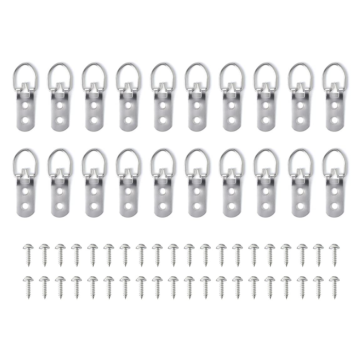 Hsthe Sea 20 Pack D-Ring Steel Picture Hangers Heavy Duty with Screws Picture Frames Double Holes , for Hanging Clock Paintings Artwork Picture Frame Hook Photos Mirrors