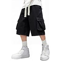 Baggy Jeans Men Casual Hipster 1/2 Men Raw Hem Denim Shorts Pants Jorts Y2K Cargo Retro Hip Hop Street Dance Loose Men Skateboard Jean Blue, Blue