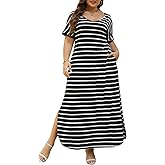 Nemidor Plus Size Maxi Dresses for Curvy Women Casual Summer Slit Loose Short Sleeve Long Dress with Pocket 14-26
