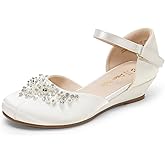 DREAM PAIRS Girls Dress Shoes Toddler Little Big Girls Heels Low Wedge Pumps with Pearls Rhinestone for Flower Girl Princess Wedding Party