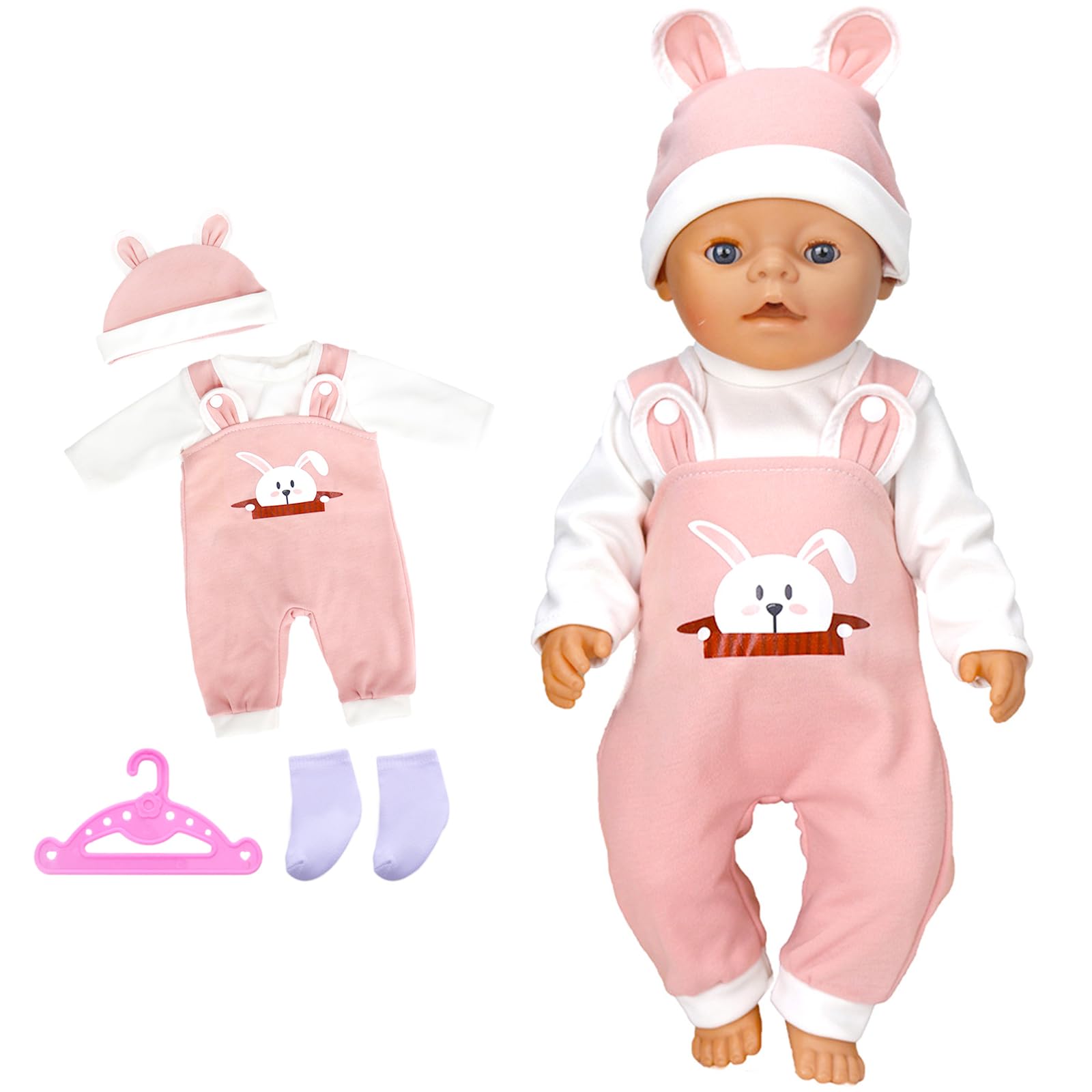 Baby Doll Clothes, Sweet Doll Clothes for 14-18 Inch Doll, New Doll Clothes Doll Outfits Overall Compatible with 14-18 Inch Dolls, Sweet New Outfit Hat for 35-43cm Reborn Doll