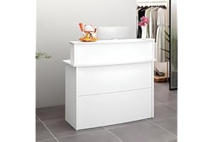 Front Desk Reception Counter With Drawer for Office, Hotel, Flower and Clothing Store - Retail Cashier Desk (White, Small)