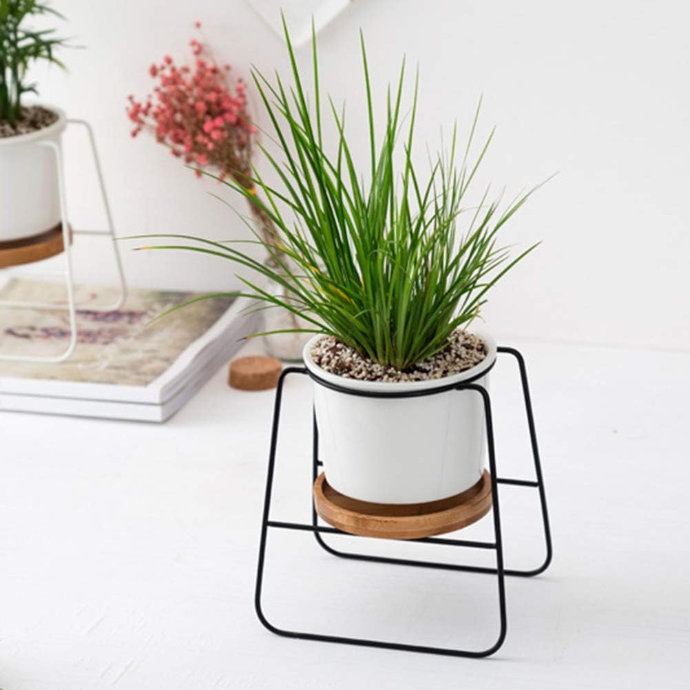 Macetas de interior cuenco grande con soporte de metal bandeja de bambú