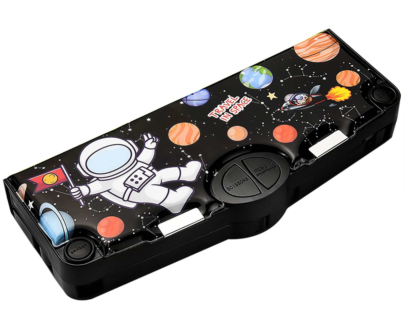 FEWOFJ Cute Cartoon Astronaut Pencil Case, Multifunctional School Supplies Bag with Sharpener, Spacious Kids Pencil Pouch for Boys, Durable Carrier Bag Case