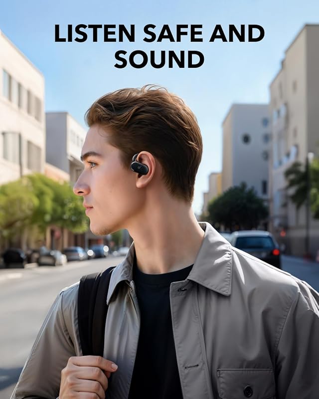 Fones de ouvido abertos soundcore anker v20i, ganchos giratórios para os ouvidos, ajuste justo, graves potentes, chamadas nítidas, ip55, luzes led, bateria de 36 horas, bluetooth 5.4, conexão multiponto