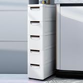 ILWorkTLs 5 Drawers Narrow Slim Plastic Storage Cabinet,Storage Drawer with 4 Wheels,5 Tier Drawers Dresser,White