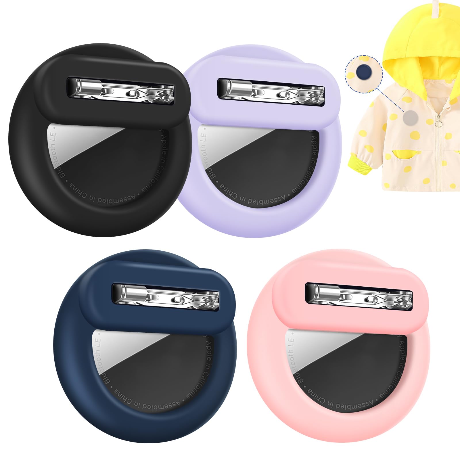 AXFEE 4PCS Hidden Air-Tag Case for Kids, Air-tag Holder with Safety Pins, Anti-Removal Air-tags Sicoilne case, Compatible with A-pple air-tag for Kids Adult Pets Backpack Inside Clothes