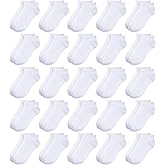BOOPH 25 Pack Kids Low Cut Ankle Socks Boys Girls Half Cushion Athletic Socks