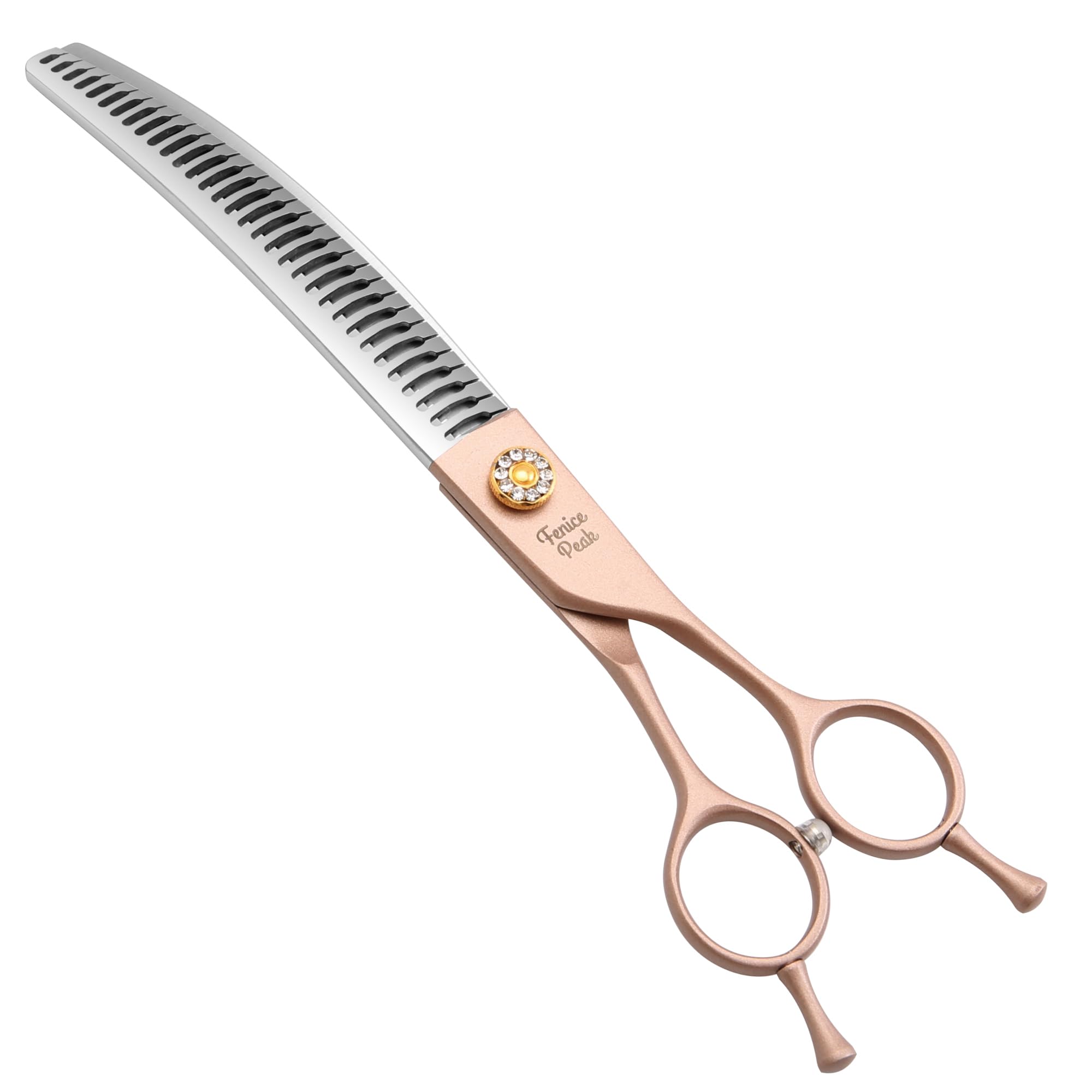 Photo 1 of Fenice Peak Professional Curved Chunker Dog Grooming Scissors 7.0'' Rose Gold Thinning Shears Extremely Sharp Blades 440C Stainless Steel Thinning Shears Durable Smooth Fine Cut for Dogs and Cats.