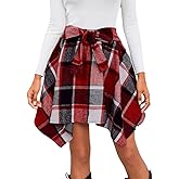 Chvity Mini Skirts for Women High Waisted Asymmetrical Hem Fashion Plaid Skirt