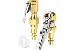 fccairms 2-Pack Locking Air Chuck, 1/4" FNPT Closed Flow Clip On Air Chuck, Quick Connect, Pure Brass Tire Chucks