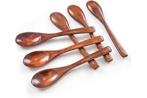 HANSGO Small Wooden Spoons, 6PCS Small Soup Spoons Serving Spoons Wooden Teaspoon for Coffee Tea Jam Bath Salts, 6"
