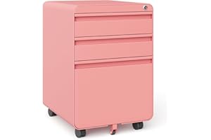 Dripex 3 Drawer File Cabinet Under Desk, Letter/Legal/A4, Fully Assembled for Home Office, Small Short Mobile Filing Cabinets with Lock on Wheels, Steel Metal Rolling Vertical File Cabinet, Pink