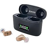 Nano Hearing Aids First Ear Pro CIC - Completely in Canal - For Adults & Seniors with Mild to Moderate Hearing Loss - Includes Rechargeable Battery, Portable Charging Case & Cable