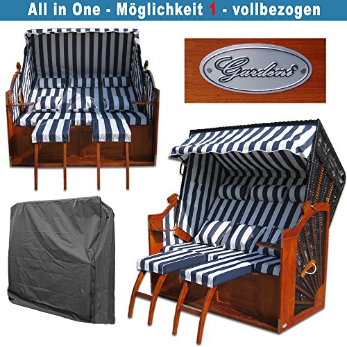 XINRO® Strandkorb XXXL Ostsee blau - schwarz - gestreift kaufen # inkl. Schutzhülle # wechselbare Bezüge – Bild 4