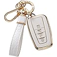 CACARLIKE for Toyota Key Fob Cover with Toyota Keychain, Car Key Fob Case Compatible with Toyota 2018-2022 Camry RAV4 Highlander Avalon C-HR Prius Corolla GT86 Smart Key Protector Holder