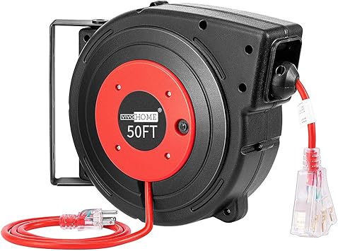 Vivohome Heavy Duty 50ft Retractable Extension Cord Reel With