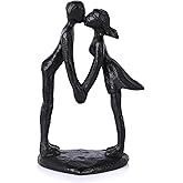 XIYOUQI Couple Sculpture – 7.3in Resin Figurine with Iron-Like Finish, Romantic Love Statue for Home Decor, Anniversary & Wedding Gift, 6th Anniversary Present, Black Abstract Ornament for Couples